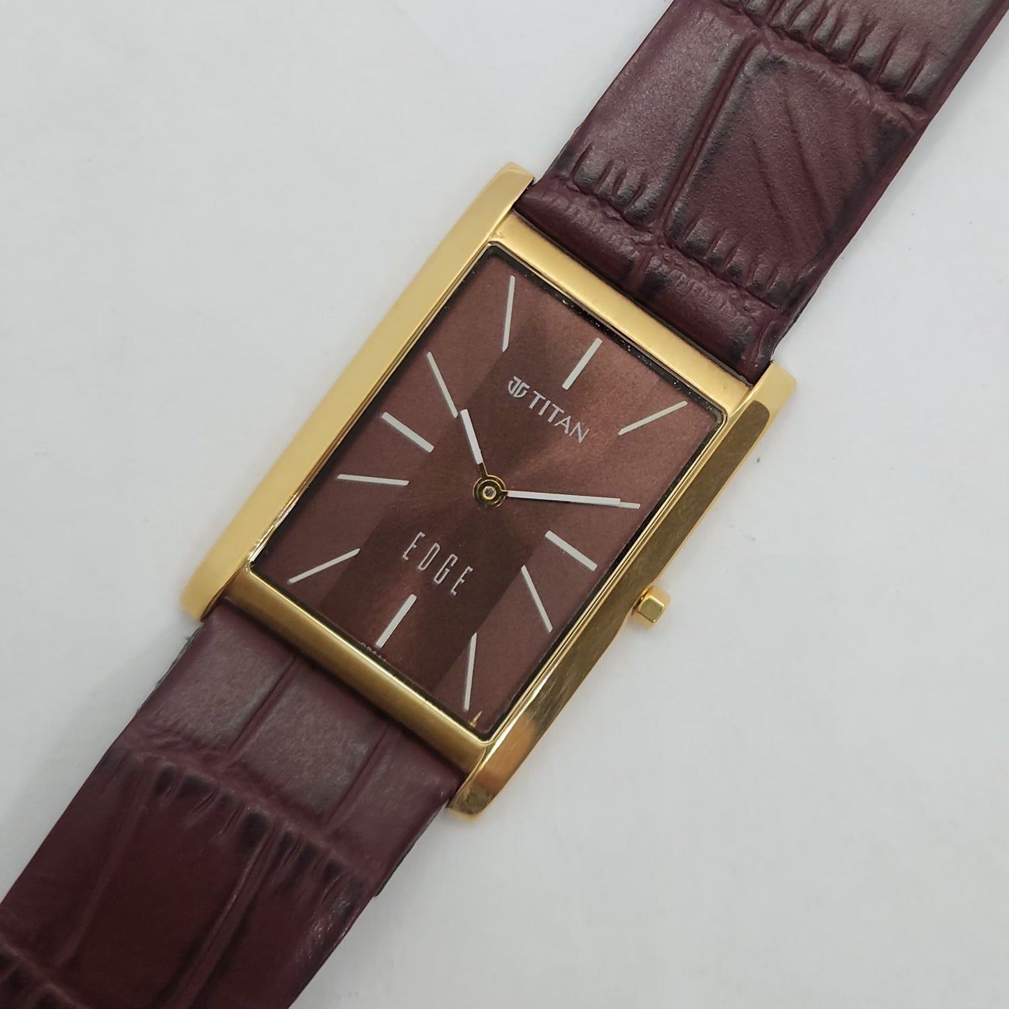 Original TITAN EDGE 1043YAB Rectangular Brown Face 28MM Case Men's Watch OG149