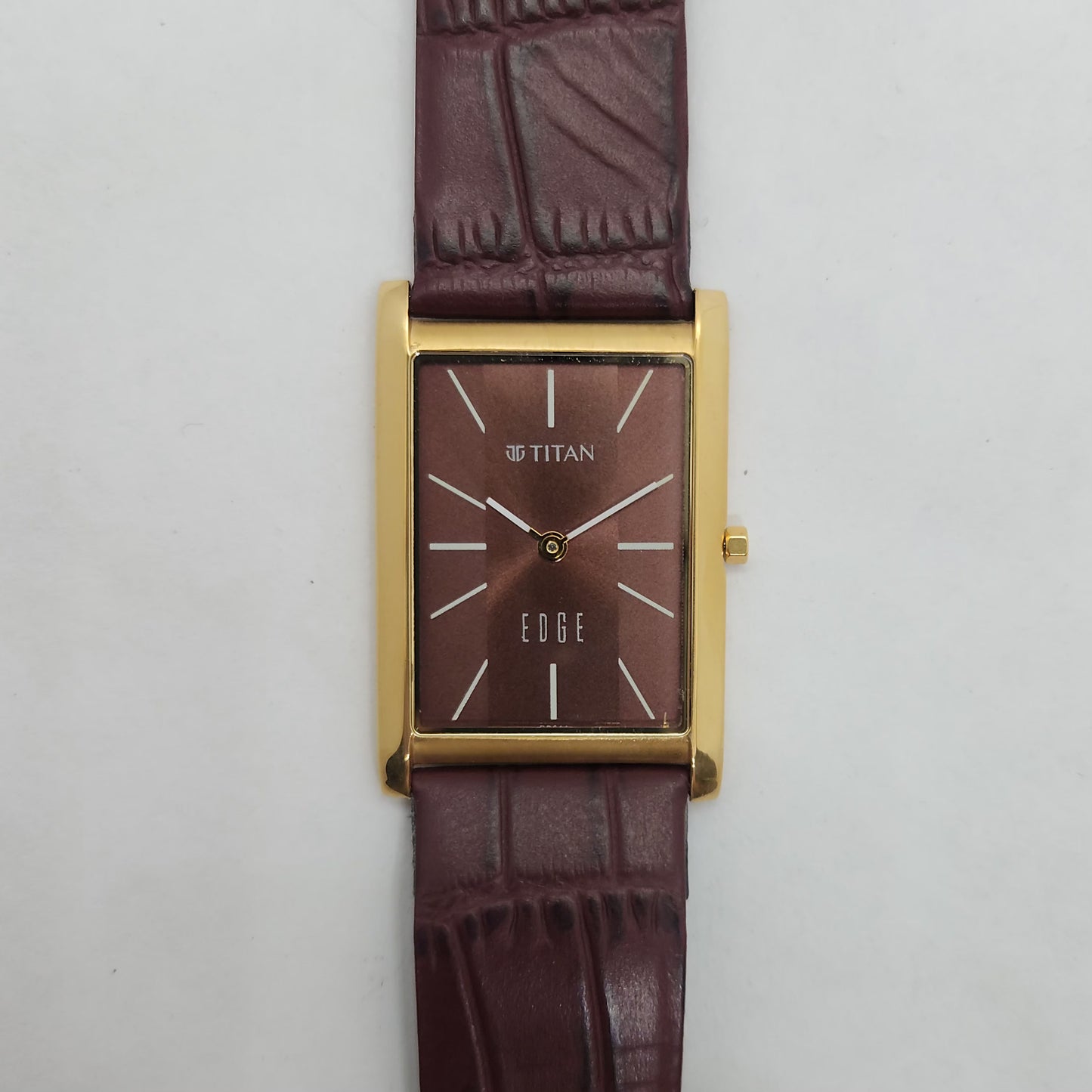 Original TITAN EDGE 1043YAB Rectangular Brown Face 28MM Case Men's Watch OG149
