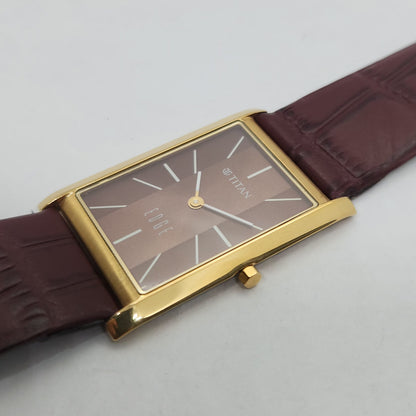 Original TITAN EDGE 1043YAB Rectangular Brown Face 28MM Case Men's Watch OG149