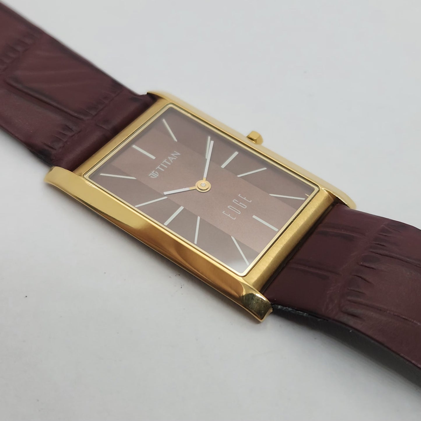 Original TITAN EDGE 1043YAB Rectangular Brown Face 28MM Case Men's Watch OG149
