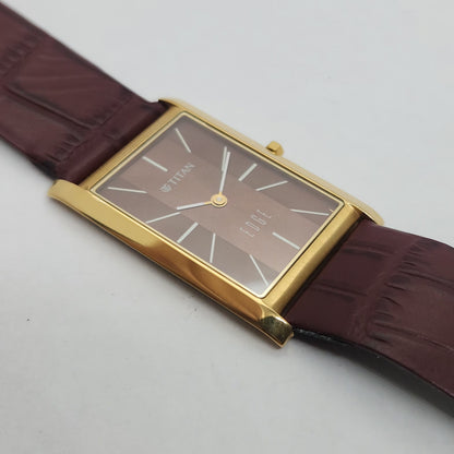 Original TITAN EDGE 1043YAB Rectangular Brown Face 28MM Case Men's Watch OG149