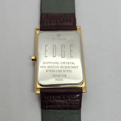 Original TITAN EDGE 1043YAB Rectangular Brown Face 28MM Case Men's Watch OG149