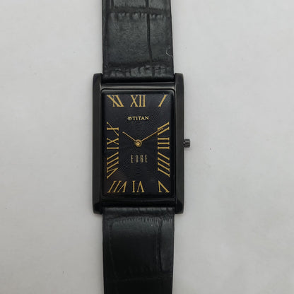 Original TITAN EDGE 1514YAA Rectangular Black Face 28MM Case Men's Watch OG160