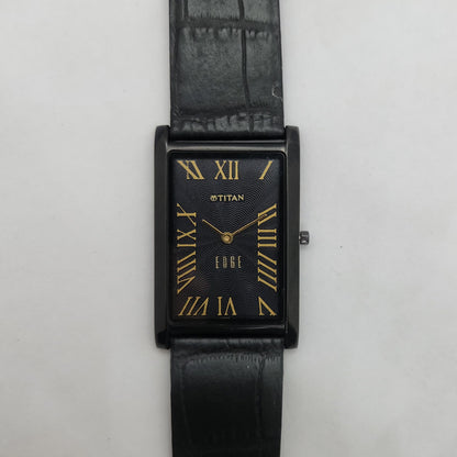 Original TITAN EDGE 1514YAA Rectangular Black Face 28MM Case Men's Watch OG160