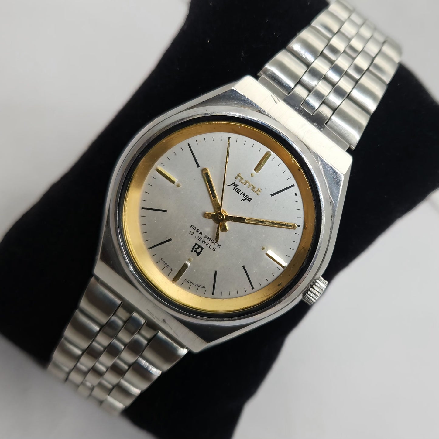 Vintage Original HMT Maurya Hand Winding 17 Jewels Silver Face Jubilee Bracelet Men's Wrist Watch OG170