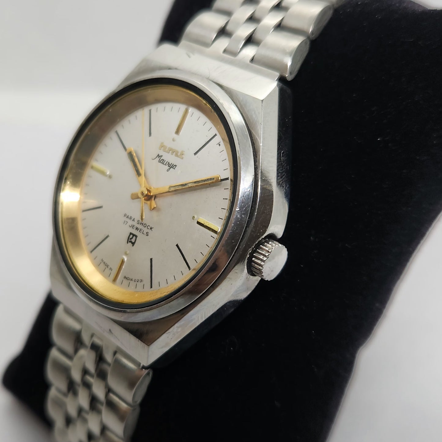 Vintage Original HMT Maurya Hand Winding 17 Jewels Silver Face Jubilee Bracelet Men's Wrist Watch OG170