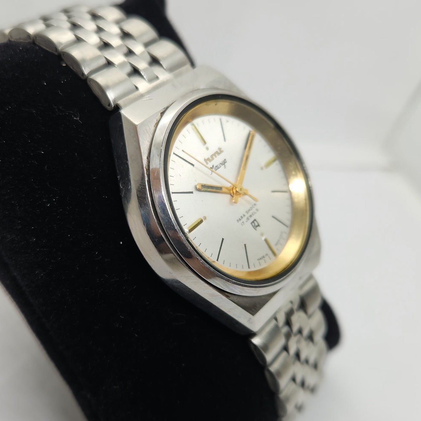 Vintage Original HMT Maurya Hand Winding 17 Jewels Silver Face Jubilee Bracelet Men's Wrist Watch OG170