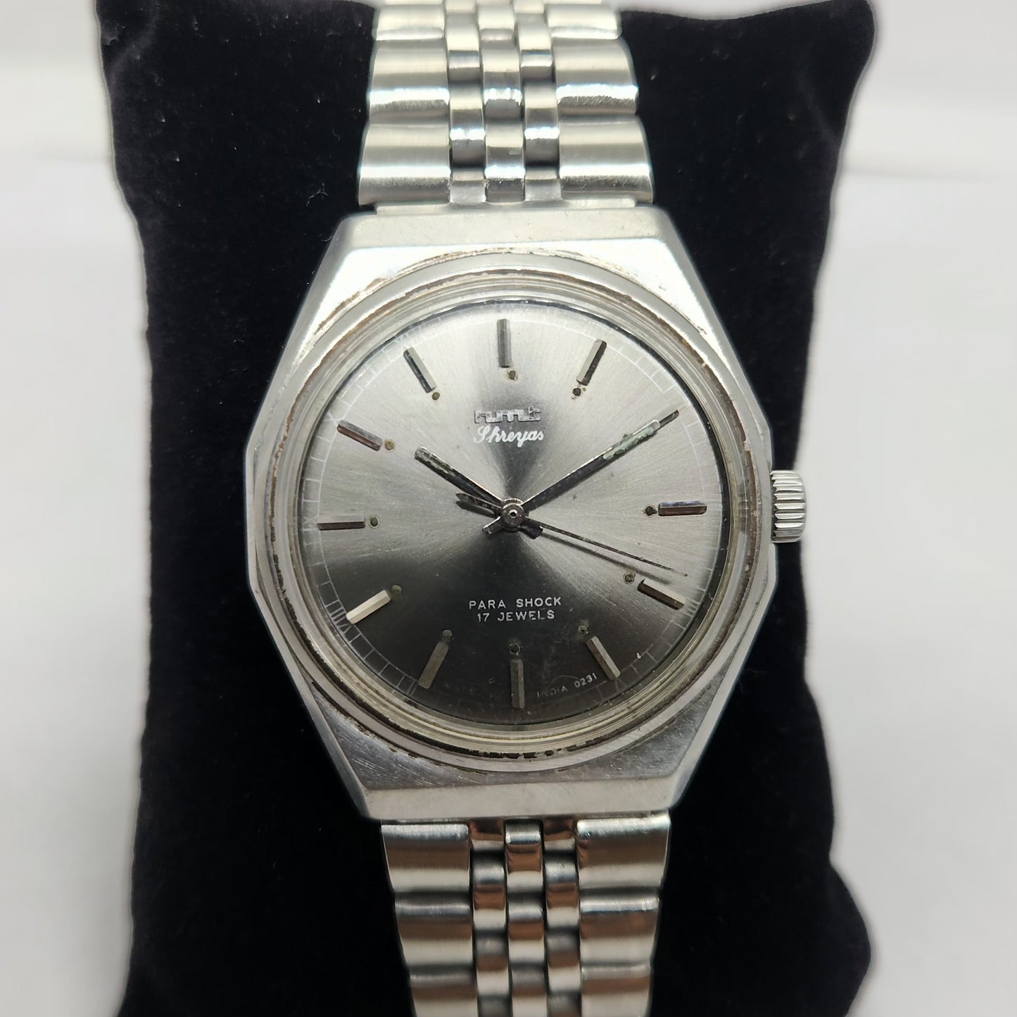 Vintage Original HMT Shreyas Hand Winding 17 Jewels Silver Face Jubilee Bracelet Date Men's Wrist Watch OG171
