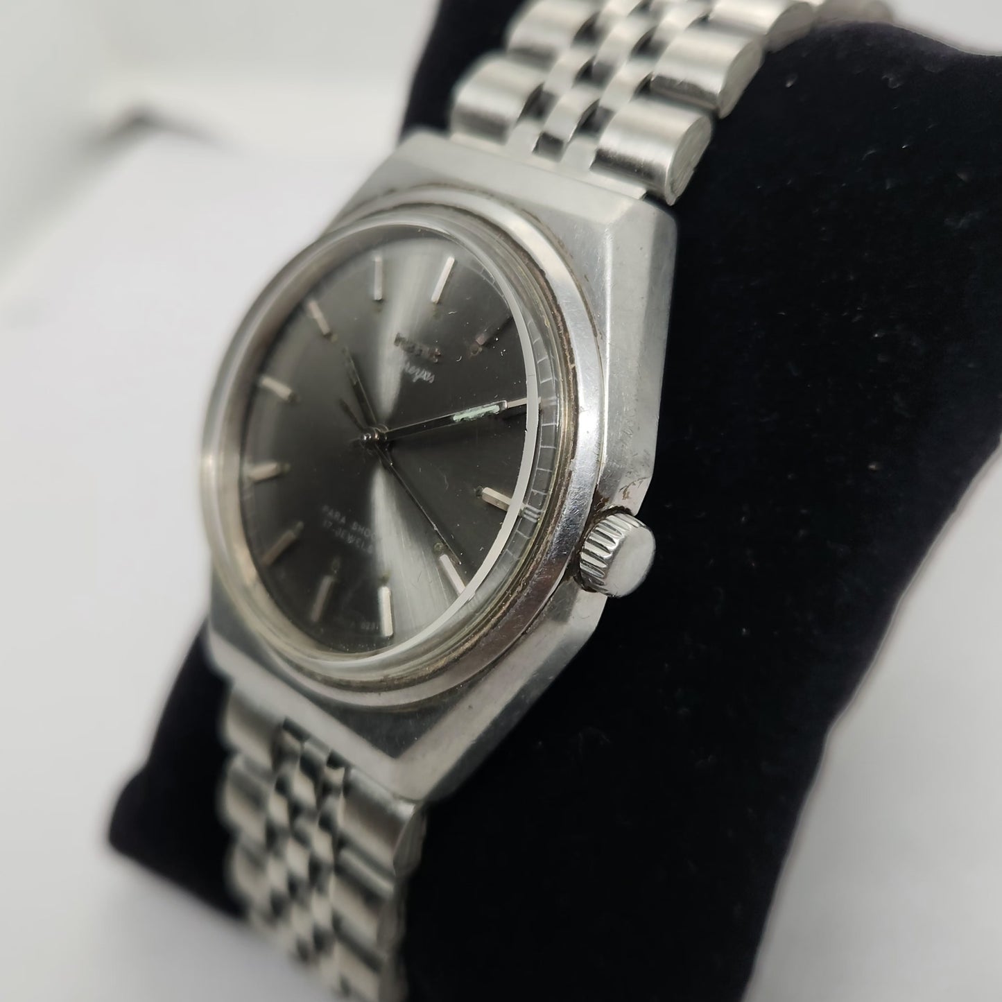 Vintage Original HMT Shreyas Hand Winding 17 Jewels Silver Face Jubilee Bracelet Date Men's Wrist Watch OG171