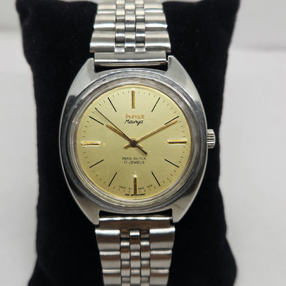 Vintage Original HMT Maurya Hand Winding 17 Jewels Gold Face Jubilee Bracelet Men's Wrist Watch OG173