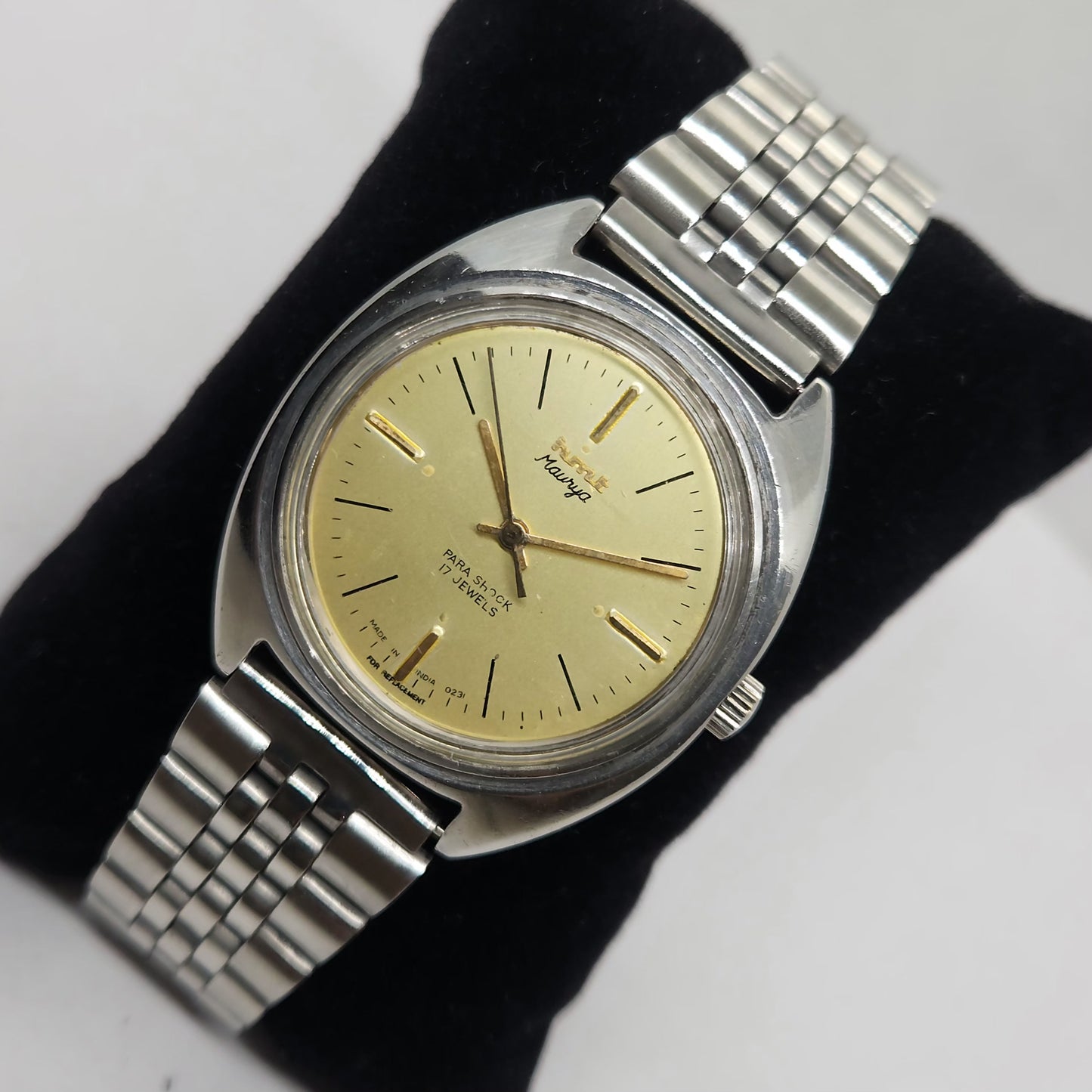 Vintage Original HMT Maurya Hand Winding 17 Jewels Gold Face Jubilee Bracelet Men's Wrist Watch OG173