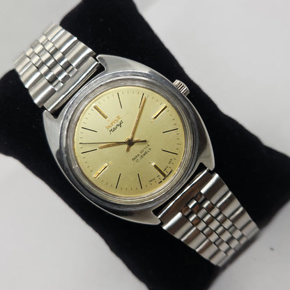 Vintage Original HMT Maurya Hand Winding 17 Jewels Gold Face Jubilee Bracelet Men's Wrist Watch OG173
