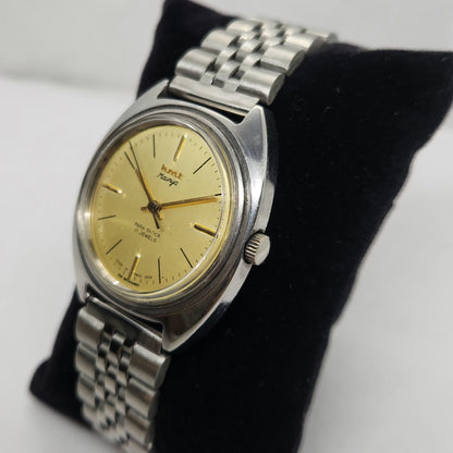 Vintage Original HMT Maurya Hand Winding 17 Jewels Gold Face Jubilee Bracelet Men's Wrist Watch OG173