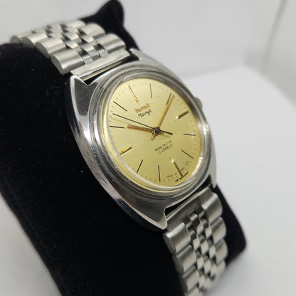 Vintage Original HMT Maurya Hand Winding 17 Jewels Gold Face Jubilee Bracelet Men's Wrist Watch OG173