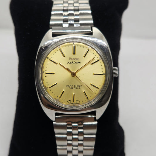 Vintage Original HMT Kohinoor Hand Winding 17 Jewels Gold Face Jubilee Bracelet Men's Wrist Watch OG174