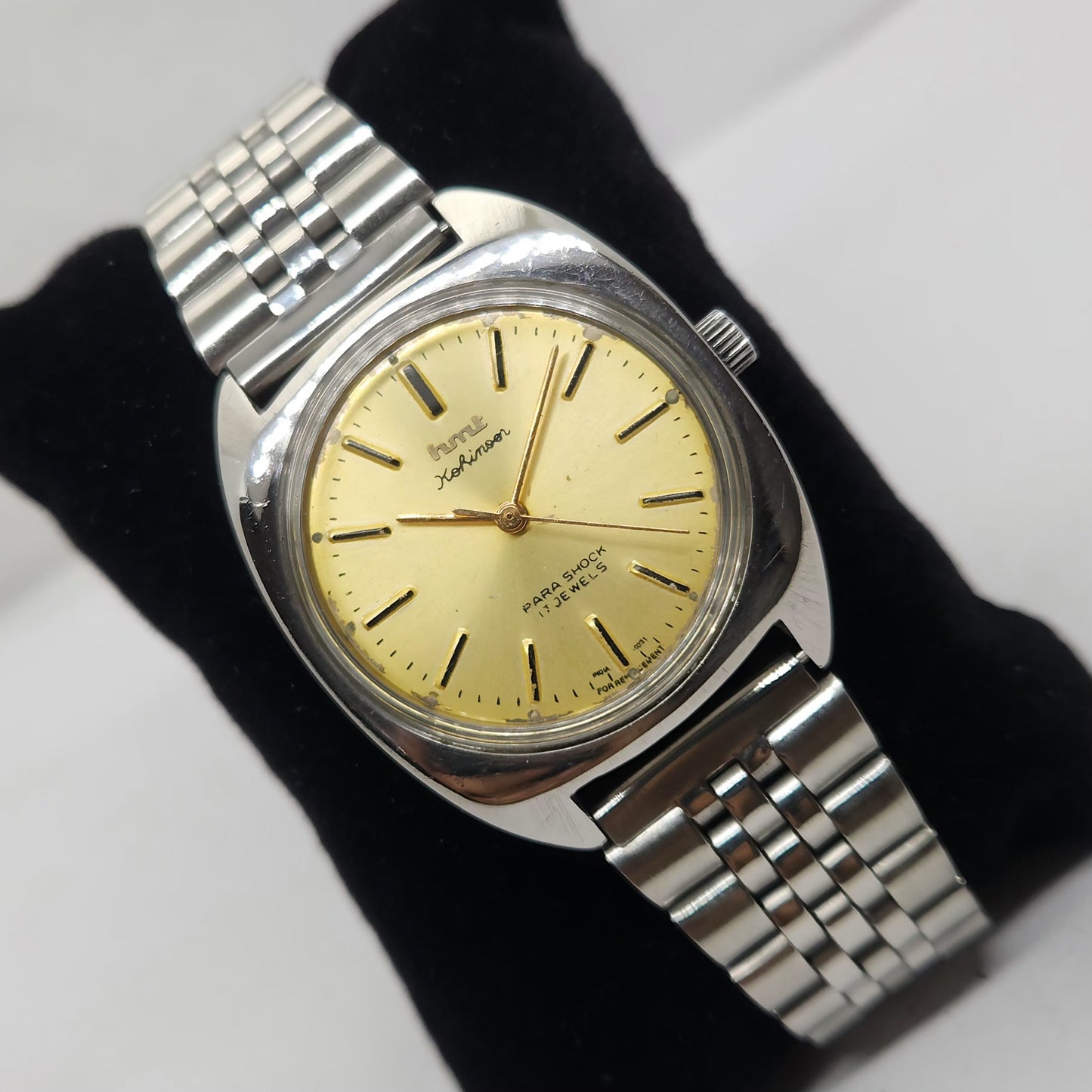 Vintage Original HMT Kohinoor Hand Winding 17 Jewels Gold Face Jubilee Bracelet Men's Wrist Watch OG174