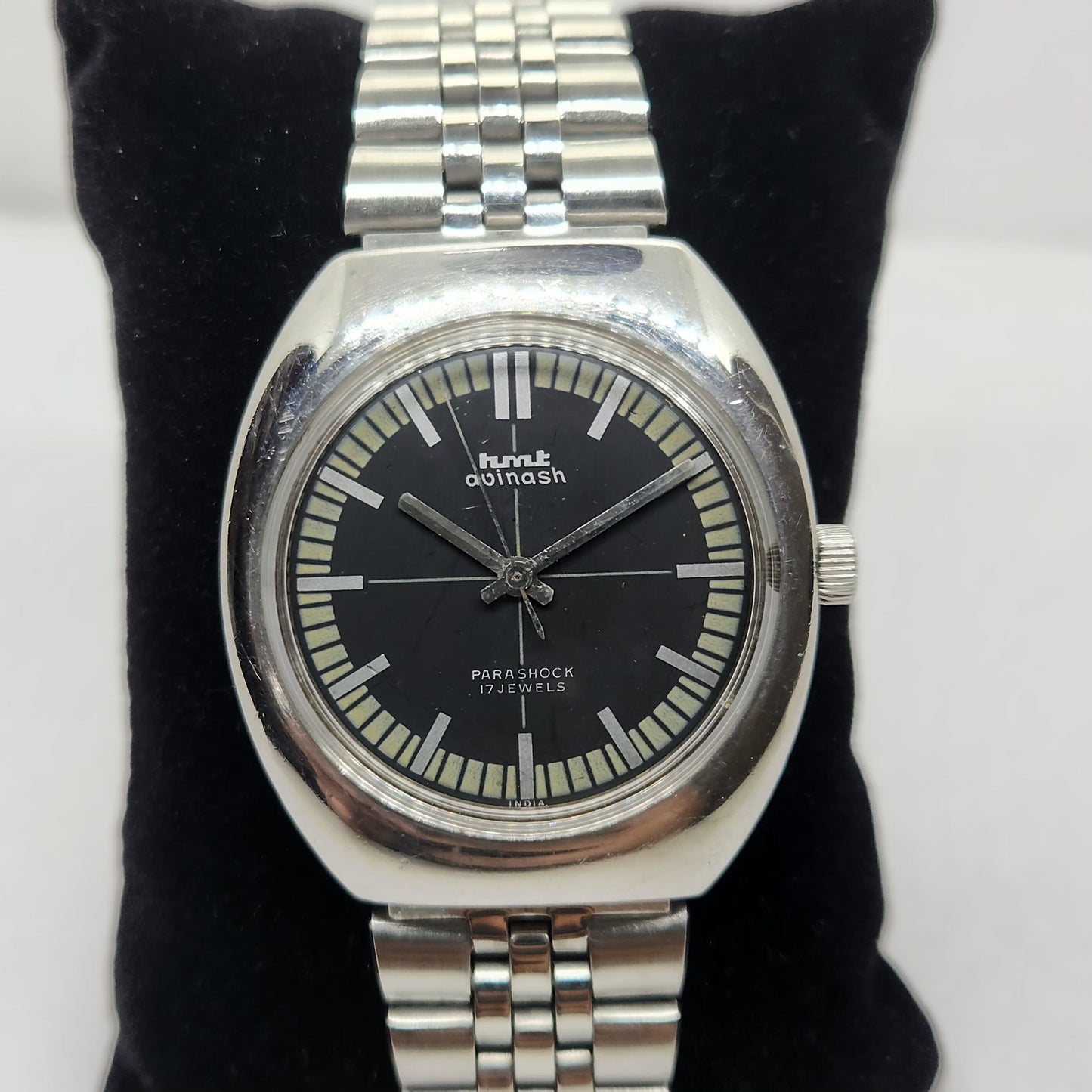 Vintage Original HMT Avinash  Hand Winding 17 Jewels Black Face Jubilee Bracelet Date Men's Wrist Watch OG175
