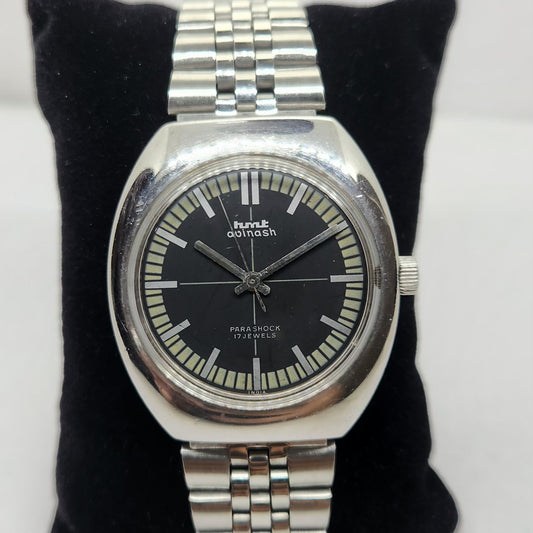 Vintage Original HMT Avinash  Hand Winding 17 Jewels Black Face Jubilee Bracelet Date Men's Wrist Watch OG175