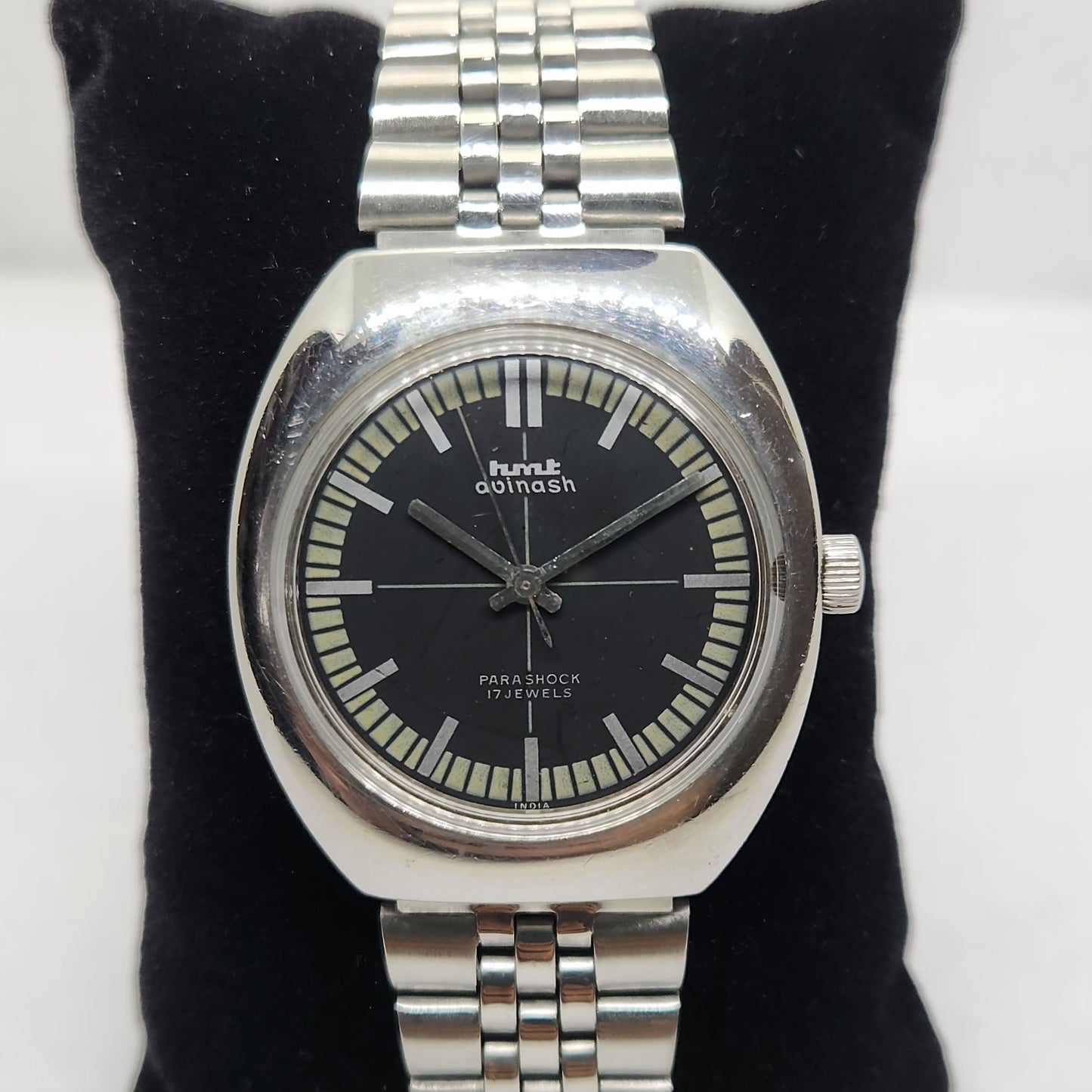 Vintage Original HMT Avinash  Hand Winding 17 Jewels Black Face Jubilee Bracelet Date Men's Wrist Watch OG175