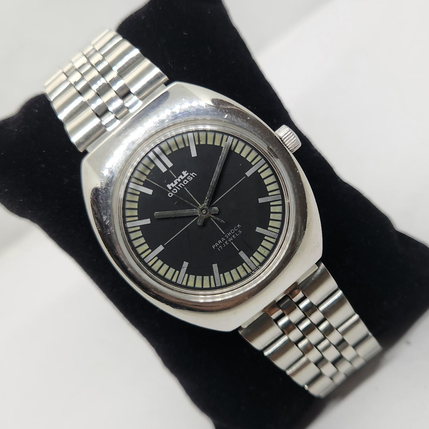 Vintage Original HMT Avinash  Hand Winding 17 Jewels Black Face Jubilee Bracelet Date Men's Wrist Watch OG175