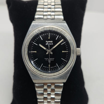 Vintage Original HMT Arjun Hand Winding 17 Jewels Black Face Jubilee Bracelet Men's Wrist Watch OG176