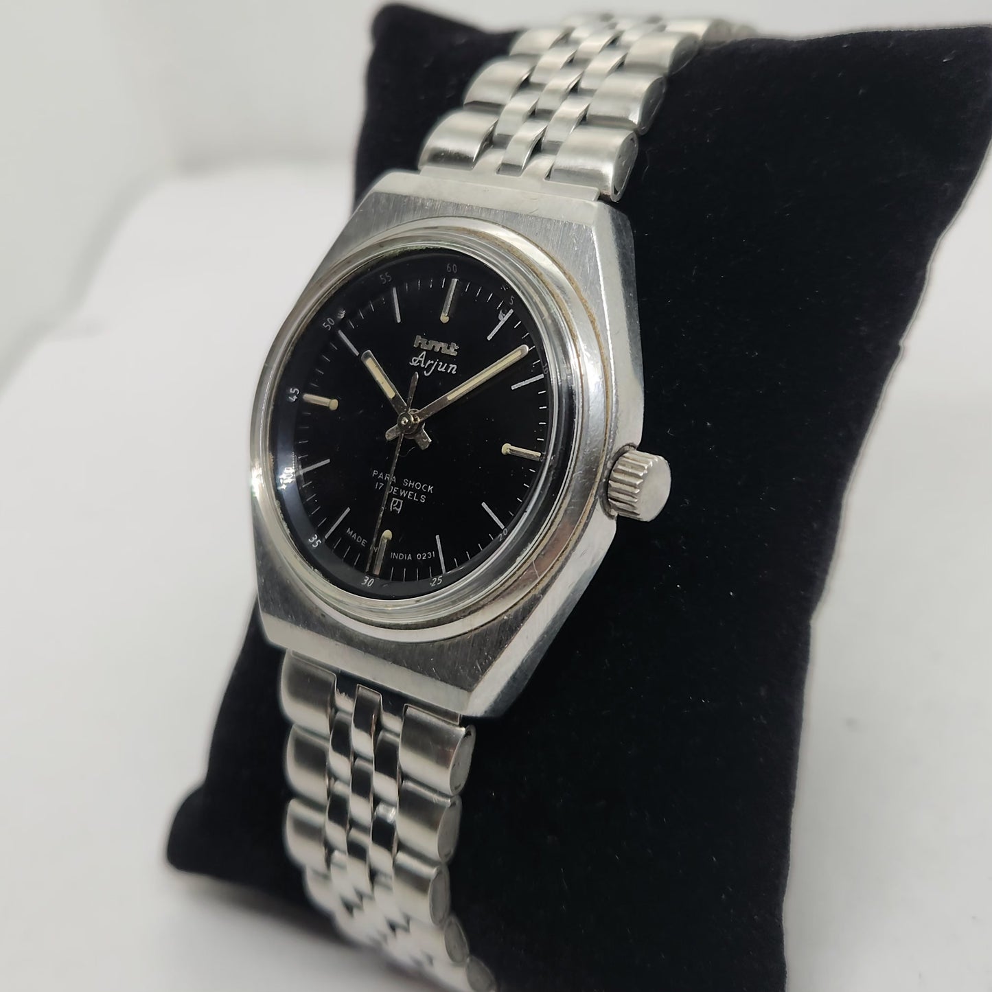 Vintage Original HMT Arjun Hand Winding 17 Jewels Black Face Jubilee Bracelet Men's Wrist Watch OG176
