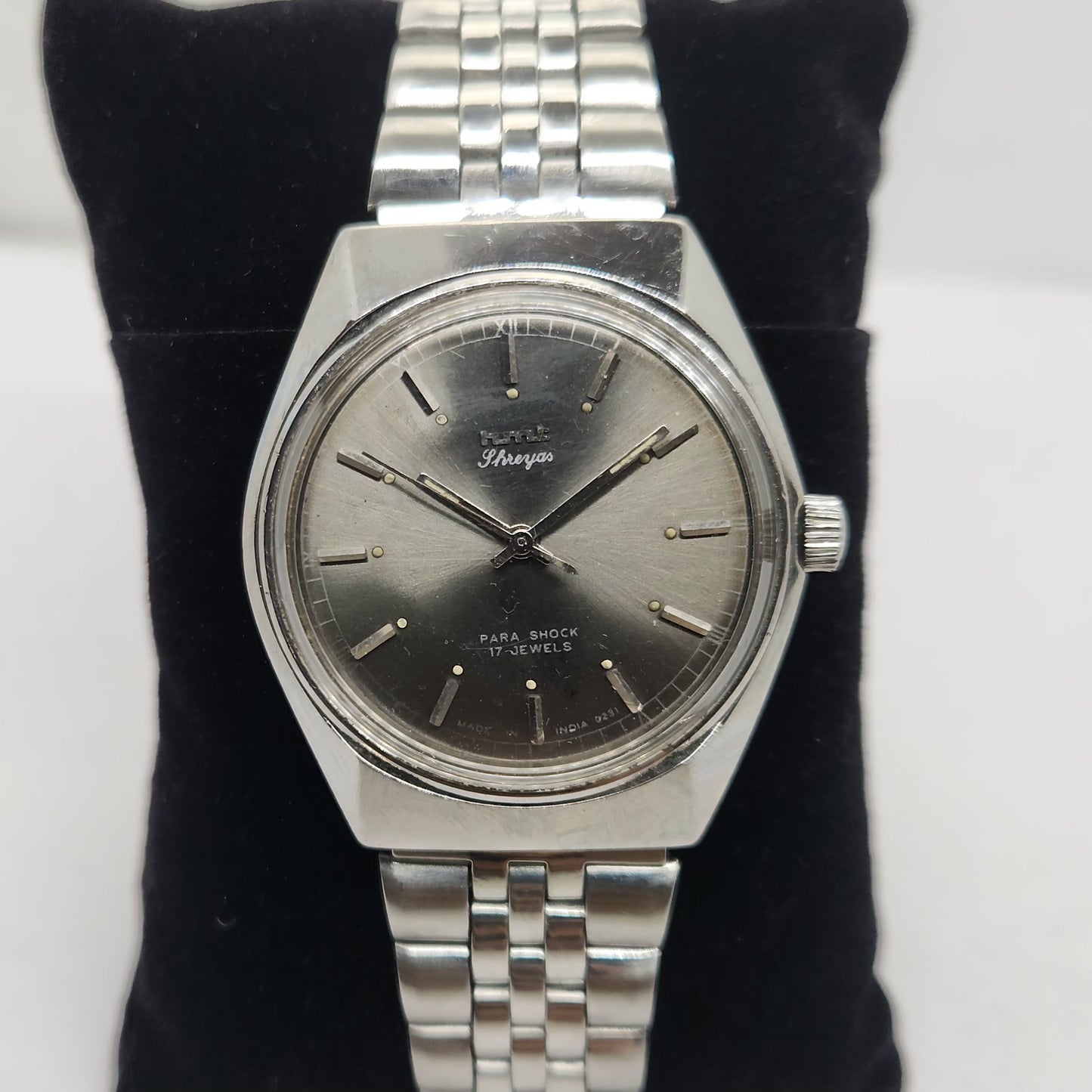 Vintage Original HMT Shreyas Hand Winding 17 Jewels Silver Face Jubilee Bracelet Date Men's Wrist Watch OG177