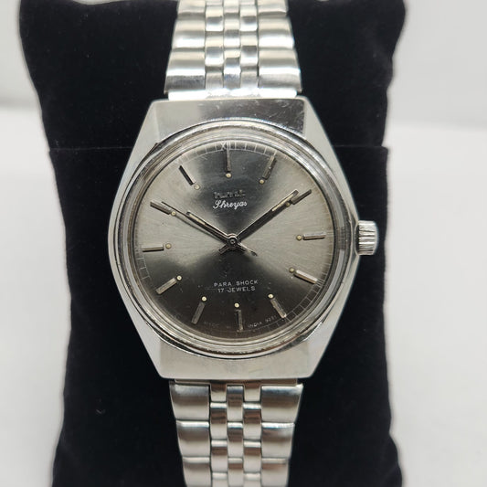 Vintage Original HMT Shreyas Hand Winding 17 Jewels Silver Face Jubilee Bracelet Date Men's Wrist Watch OG177