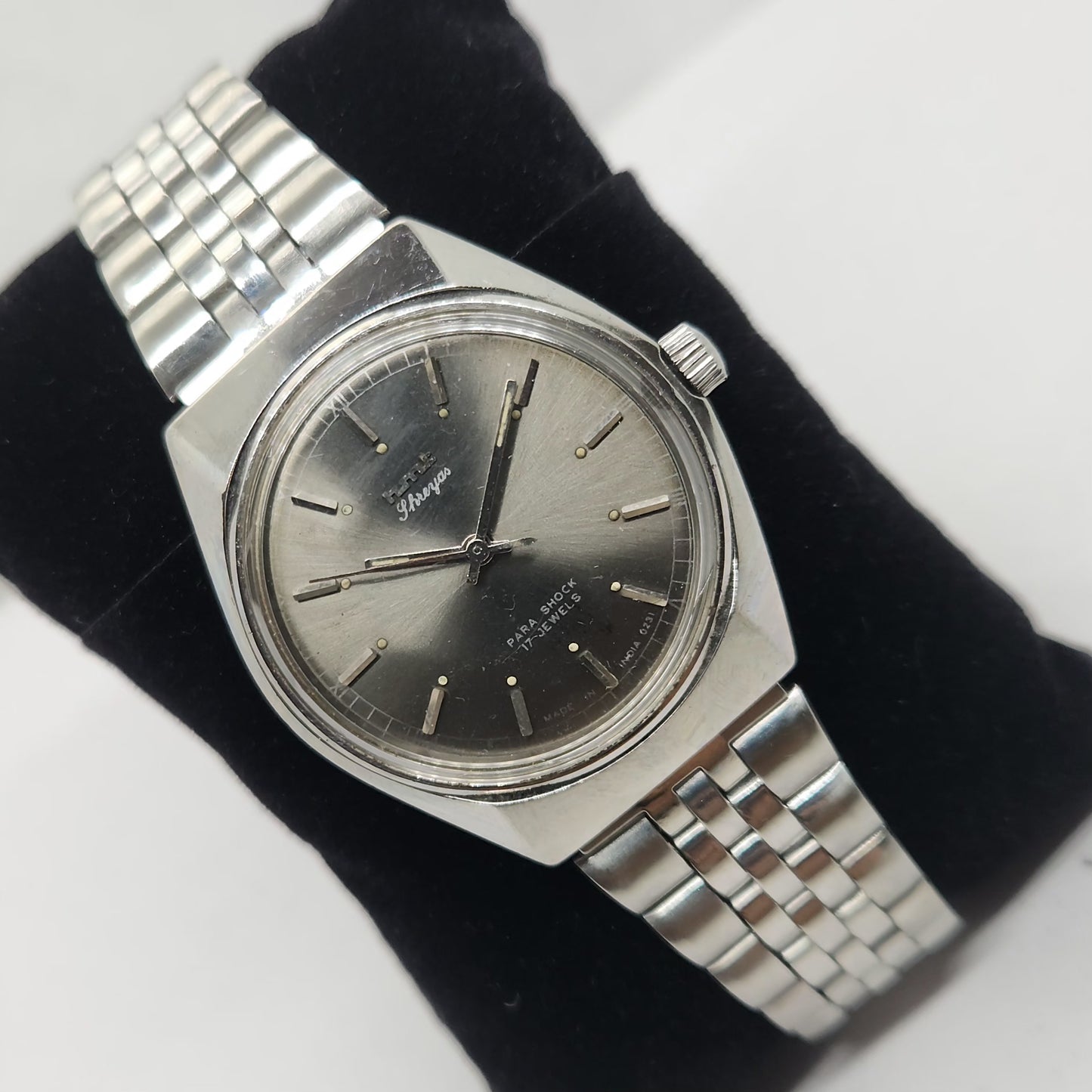 Vintage Original HMT Shreyas Hand Winding 17 Jewels Silver Face Jubilee Bracelet Date Men's Wrist Watch OG177