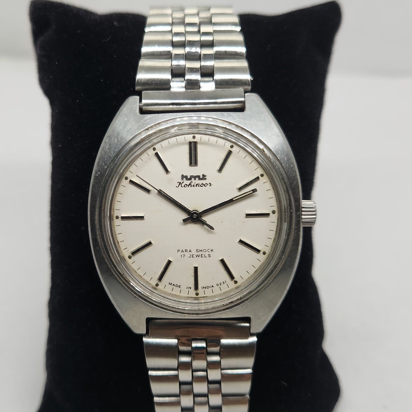 Vintage Original HMT Kohinoor Hand Winding 17 Jewels White Face Jubilee Bracelet Date Men's Wrist Watch OG178