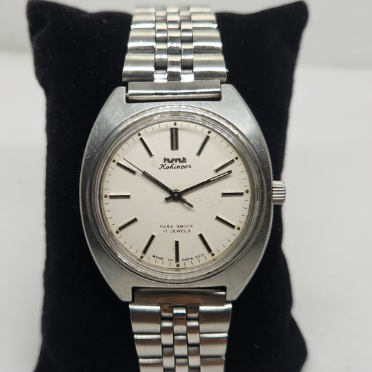 Vintage Original HMT Kohinoor Hand Winding 17 Jewels White Face Jubilee Bracelet Date Men's Wrist Watch OG178