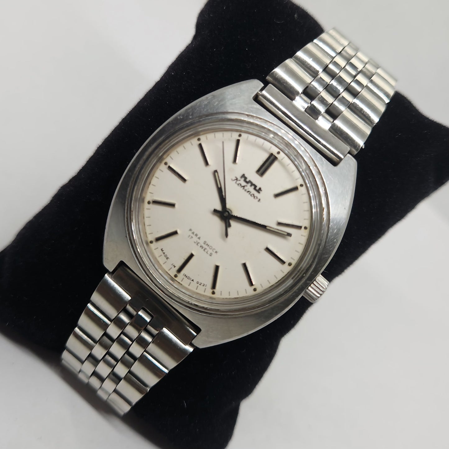 Vintage Original HMT Kohinoor Hand Winding 17 Jewels White Face Jubilee Bracelet Date Men's Wrist Watch OG178