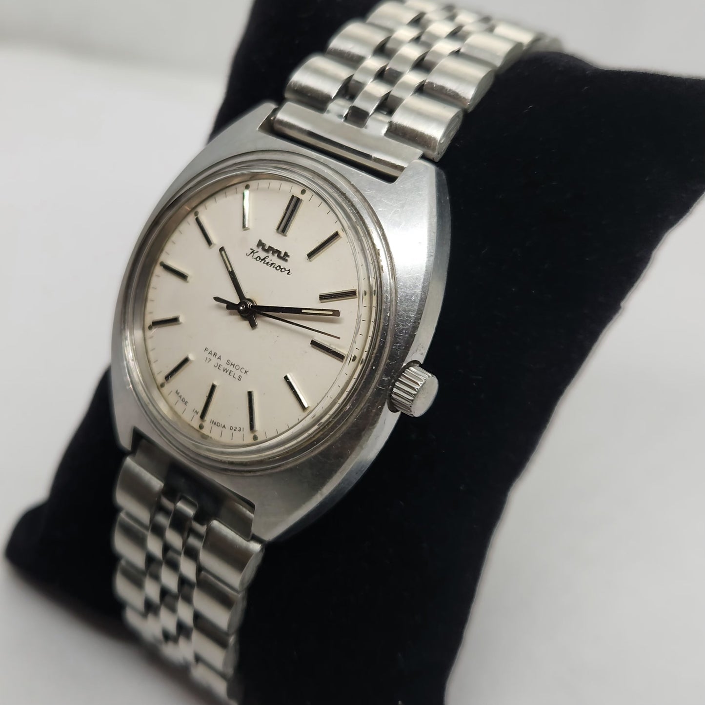 Vintage Original HMT Kohinoor Hand Winding 17 Jewels White Face Jubilee Bracelet Date Men's Wrist Watch OG178