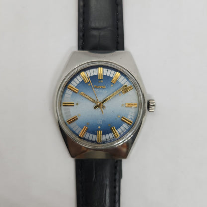 Vintage Original HMT Chirag Hand Winding 17 Jewels Blue Face Black Leather Strap Men's Wrist Watch OG179