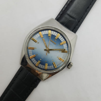 Vintage Original HMT Chirag Hand Winding 17 Jewels Blue Face Black Leather Strap Men's Wrist Watch OG179