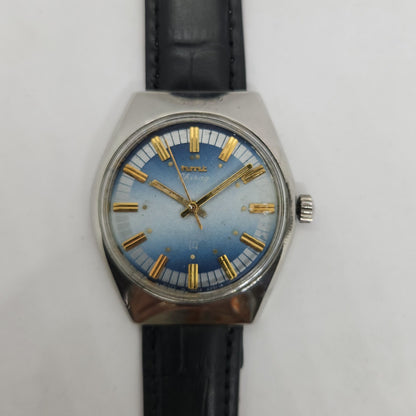 Vintage Original HMT Chirag Hand Winding 17 Jewels Blue Face Black Leather Strap Men's Wrist Watch OG179