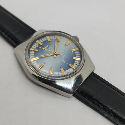Vintage Original HMT Chirag Hand Winding 17 Jewels Blue Face Black Leather Strap Men's Wrist Watch OG179