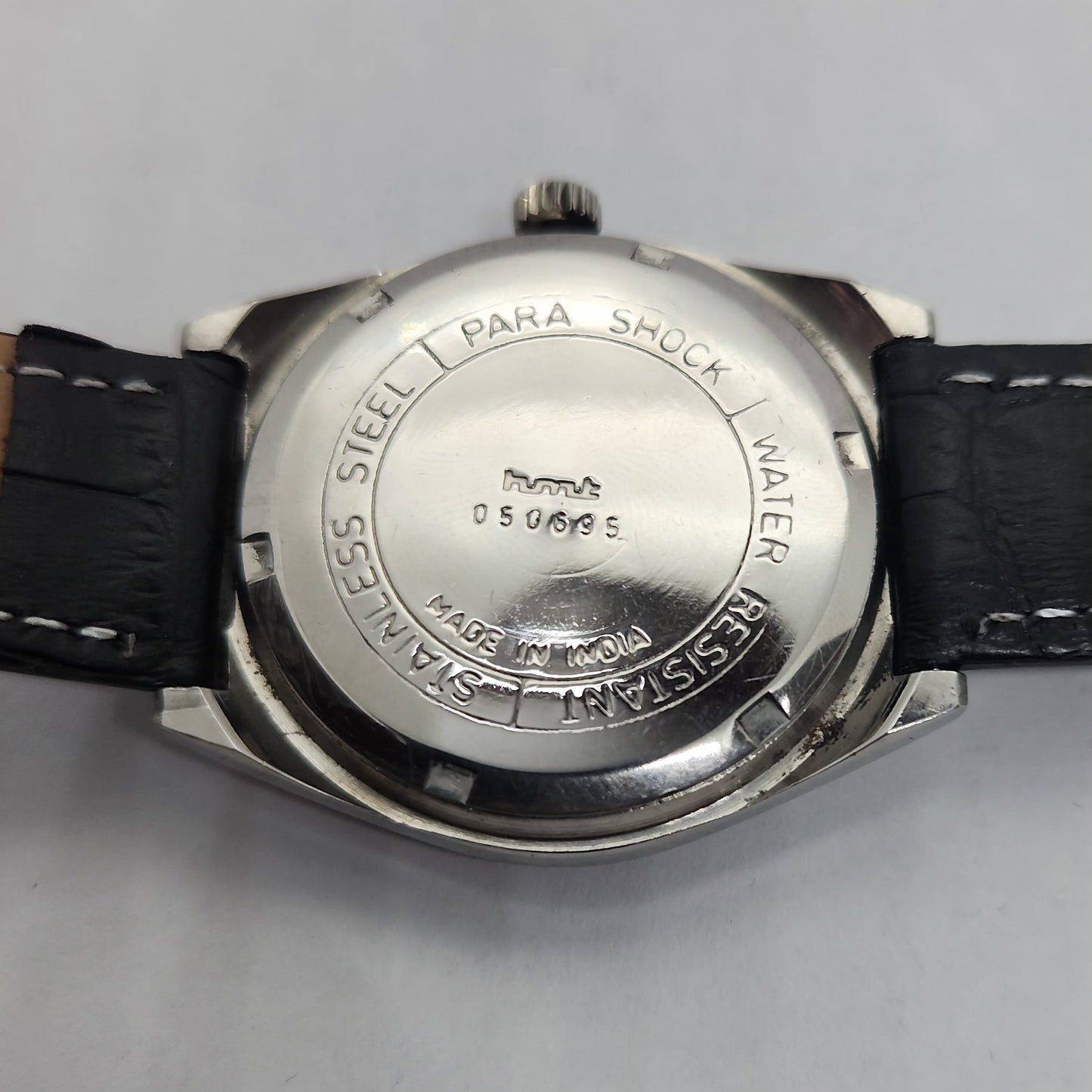 Vintage Original HMT Chirag Hand Winding 17 Jewels Blue Face Black Leather Strap Men's Wrist Watch OG179