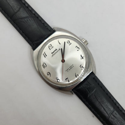 Vintage Original HMT Avinash Hand Winding 17 Jewels Silver Face Black Leather Strap Men's Wrist Watch OG181