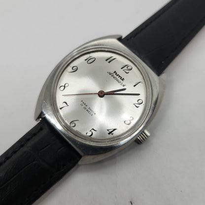 Vintage Original HMT Avinash Hand Winding 17 Jewels Silver Face Black Leather Strap Men's Wrist Watch OG181