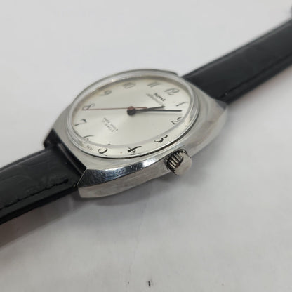 Vintage Original HMT Avinash Hand Winding 17 Jewels Silver Face Black Leather Strap Men's Wrist Watch OG181