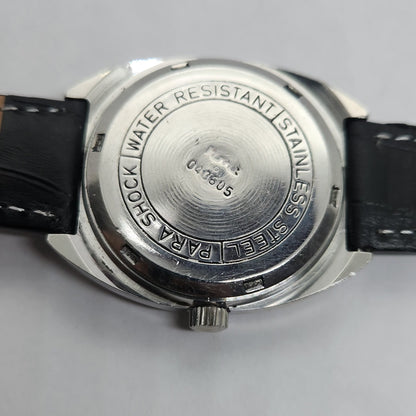 Vintage Original HMT Avinash Hand Winding 17 Jewels Silver Face Black Leather Strap Men's Wrist Watch OG181