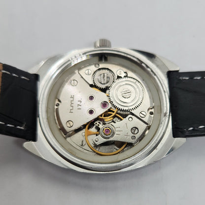 Vintage Original HMT Avinash Hand Winding 17 Jewels Silver Face Black Leather Strap Men's Wrist Watch OG181