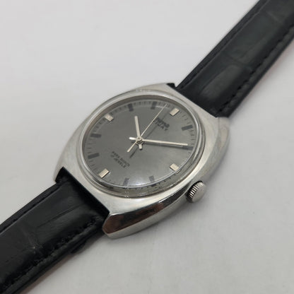 Vintage Original HMT Vijay Hand Winding 17 Jewels Black Face Black Leather Strap Men's Wrist Watch OG184