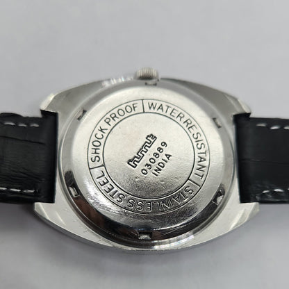Vintage Original HMT Vijay Hand Winding 17 Jewels Black Face Black Leather Strap Men's Wrist Watch OG184