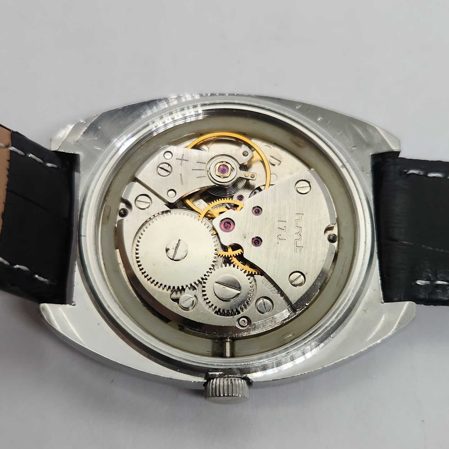 Vintage Original HMT Vijay Hand Winding 17 Jewels Black Face Black Leather Strap Men's Wrist Watch OG184