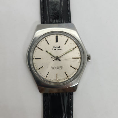 Vintage Original HMT Kohinoor Hand Winding 17 Jewels Silver Face Black Leather Strap Men's Wrist Watch OG185