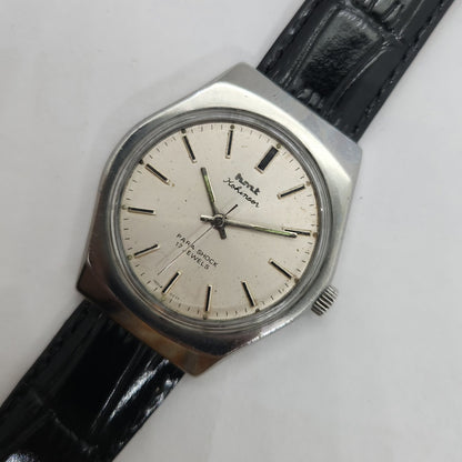 Vintage Original HMT Kohinoor Hand Winding 17 Jewels Silver Face Black Leather Strap Men's Wrist Watch OG185