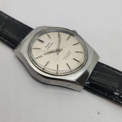 Vintage Original HMT Kohinoor Hand Winding 17 Jewels Silver Face Black Leather Strap Men's Wrist Watch OG185