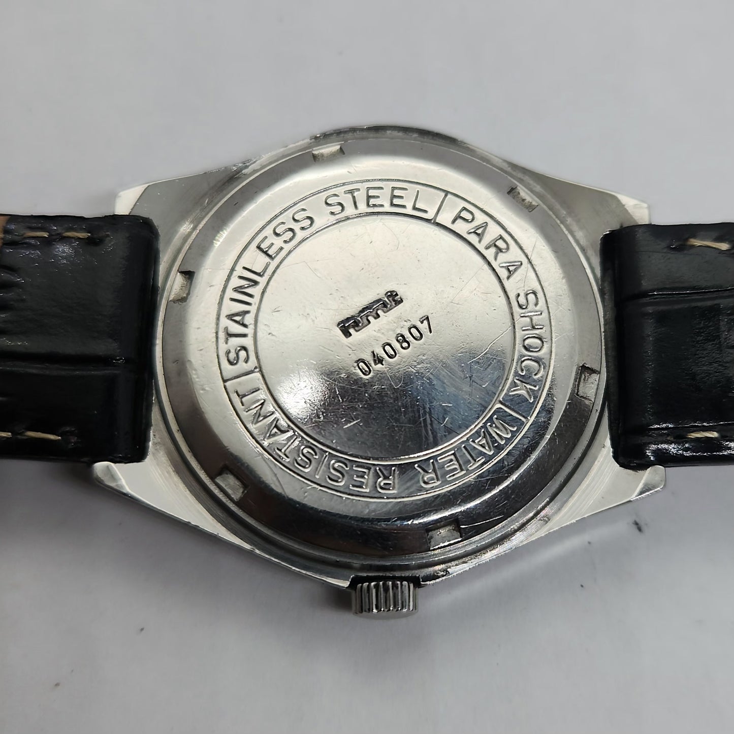 Vintage Original HMT Kohinoor Hand Winding 17 Jewels Silver Face Black Leather Strap Men's Wrist Watch OG185